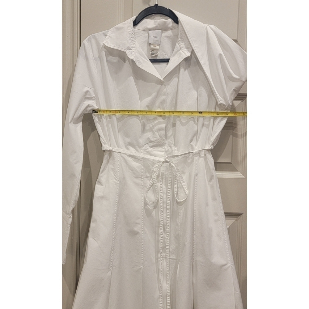 PATOU Belted Pleated Cotton-Poplin Mini Shirt Dress Size 8 - Picture 8 of 12